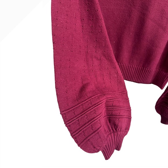 Lulus Roll Neck Sweater,‎ Burgundy Pullover with Eyelet Textured Knit, Small - Picture 3 of 5